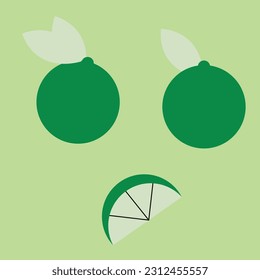 Minimal citrus lime fruit vector drawing  Vintage flat design for postcard, greeting card, fashion fabric, invitation, banner, poster.