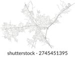 Minimal City Map Line Art, Urban Street Network Illustration, Black and White Road Layout Vector Design