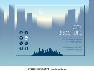 Minimal city traveling tourist information. Horizontal A4 brochure, flyer, cover, poster or guidebook template. Vector modern illustration.