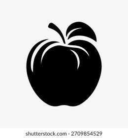 Ícone de vetor de silhueta de maçã minimal e limpo com uma forma sólida ousada com folhas. Perfeito para logotipos, marca relacionada à comida, gráficos de estilo de vida saudável, embalagem do produto, adesivos, rótulos, web 