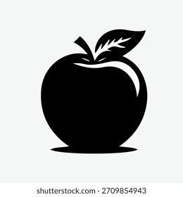 Icono de Vector de silueta de manzana minimalista y limpia con una forma sólida audaz con hojas. Perfecto para logotipos, marcas relacionadas con alimentos, gráficos de estilo de vida saludable, empaques de productos, pegatinas, etiquetas, Web 