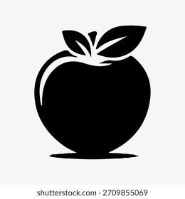 Minimal and clean apple silhouette vector icon featuring a bold solid shape with leaves. Perfect for logos, food-related branding, healthy lifestyle graphics, product packaging, stickers, labels, web 