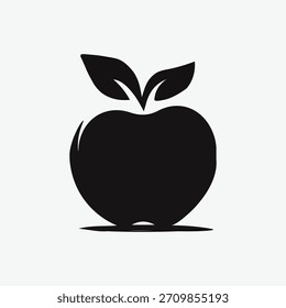 Icono de Vector de silueta de manzana minimalista y limpia con una forma sólida audaz con hojas. Perfecto para logotipos, marcas relacionadas con alimentos, gráficos de estilo de vida saludable, empaques de productos, pegatinas, etiquetas, Web 