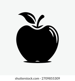 Icono de Vector de silueta de manzana minimalista y limpia con una forma sólida audaz con hojas. Perfecto para logotipos, marcas relacionadas con alimentos, gráficos de estilo de vida saludable, empaques de productos, pegatinas, etiquetas, Web 