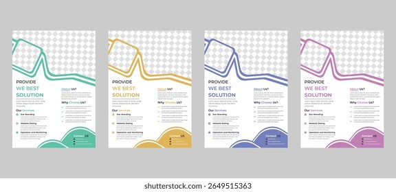Panfleto de Negócios Mínimo e Limpo Definido em Verde, Amarelo e Roxo Claro Layout Profissional para Agências e Negócios Baseados em Serviços

