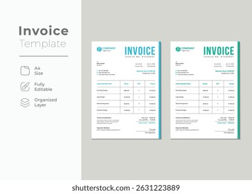 Minimal Clean Business Invoice Form Layout. Printable Invoicing Quotes, Money Bills or Price Invoices and Payment Agreement Design Templates. Tax Form, Estimate Bill Graphic or Payment Receipt