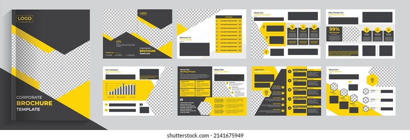 Diseño geométrico mínimo y limpio Plantilla de color amarillo de 16 páginas para folleto