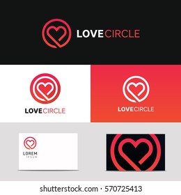 Minimal clean heart icon love logo sign with brand business card vector design