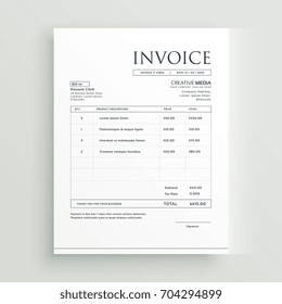 minimal clean invoice form template design vector
