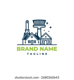 Minimal and clean logo design for house cleaning, house painting, house repair, house remodel.