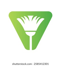 Minimal Clean Logo On Letter V Combine With Cleaning Brush Symbol Vector And Template