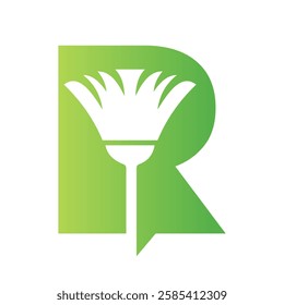 Minimal Clean Logo On Letter R Combine With Cleaning Brush Symbol Vector And Template