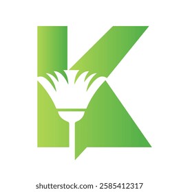 Minimal Clean Logo On Letter K Combine With Cleaning Brush Symbol Vector And Template