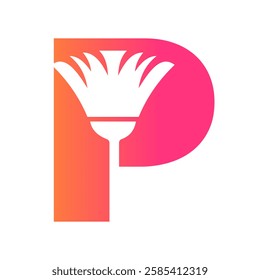 Minimal Clean Logo On Letter P Combine With Cleaning Brush Symbol Vector And Template