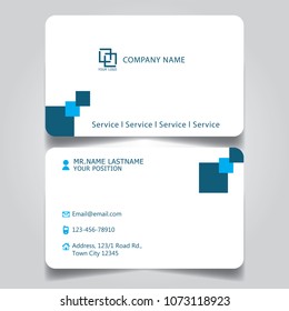 Minimal Clean modern Blue and white name card and business card with creative design horizontal curve corner standard size vector illustration template.