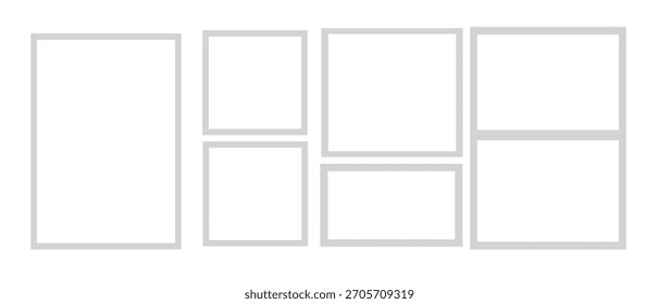 Quadro de foto limpo mínimo conjunto com formas retangulares e quadradas modernas, elementos de design de layout editável para galeria e parede de maquete.