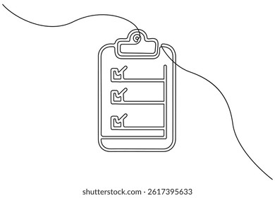 Minimal clipboard illustration using single-line art, clean white backdrop