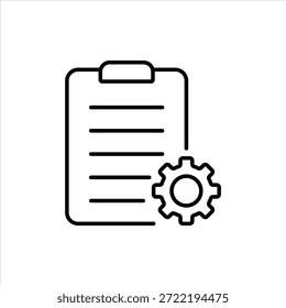Minimal Clipboard with Line Art Vector Icon. Settings Checklist Outline Design. Process Management and Workflow Concept Vector.