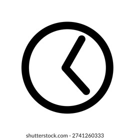 Minimal clock icon with simple black outline circle and hour hand, modern flat vector illustration suitable for time, schedule, app interface, and business design