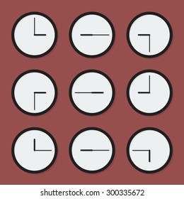Minimal clocks on Marsala Background. Vector Illustration