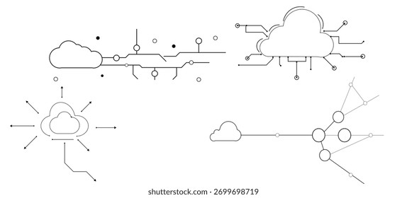 Minimal Cloud Computing Line Art Vector