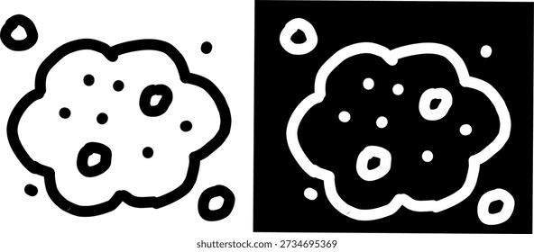 Minimal cloud or nebula icon in black and white with positive and negative versions side by side, ideal for space, science, weather, or abstract design use.