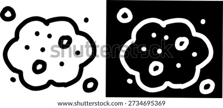 Minimal cloud or nebula icon in black and white with positive and negative versions side by side, ideal for space, science, weather, or abstract design use.