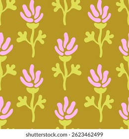 Minimal Clover Seamless Pattern. Trendy hand drawn contemporary wildflowers with leaves. Modern botanical background. Summer meadow vector illustration