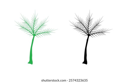 Minimal Coconut Tree Vector Illustration in Green and Black Variants