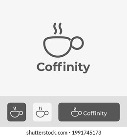 diseño de plantilla de logotipo infinito de taza de café mínima con ilustración vectorial de línea simple