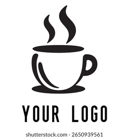 Logotipo de xícara de café mínimo - Design de vetor estilo silhueta de caneca de bebida quente com vapor, ideal para cafés, lojas de café, marca de restaurante, ícones de menu e embalagem de alimentos