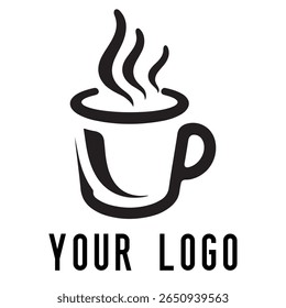 Logotipo de xícara de café mínimo - Design de vetor estilo silhueta de caneca de bebida quente com vapor, ideal para cafés, lojas de café, marca de restaurante, ícones de menu e embalagem de alimentos