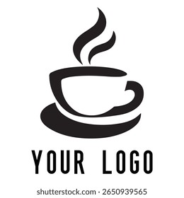 Logotipo de xícara de café mínimo - Design de vetor estilo silhueta de caneca de bebida quente com vapor, ideal para cafés, lojas de café, marca de restaurante, ícones de menu e embalagem de alimentos