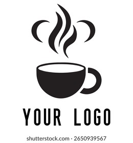 Logotipo de xícara de café mínimo - Design de vetor estilo silhueta de caneca de bebida quente com vapor, ideal para cafés, lojas de café, marca de restaurante, ícones de menu e embalagem de alimentos