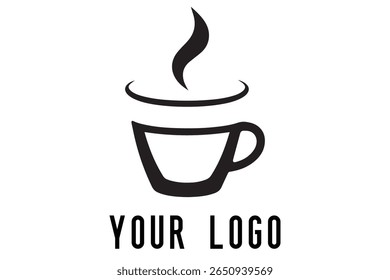 Logotipo de xícara de café mínimo - Design de vetor estilo silhueta de caneca de bebida quente com vapor, ideal para cafés, lojas de café, marca de restaurante, ícones de menu e embalagem de alimentos