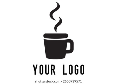 Logotipo de xícara de café mínimo - Design de vetor estilo silhueta de caneca de bebida quente com vapor, ideal para cafés, lojas de café, marca de restaurante, ícones de menu e embalagem de alimentos