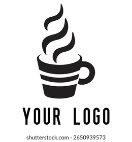 Minimal Coffee Cup Logo – Silhouette Style Vector Design of Hot Beverage Mug with Steam, Ideal for Cafes, Coffee Shops, Restaurant Branding, Menu Icons, and Food Packaging