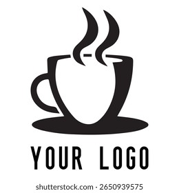 Logotipo de xícara de café mínimo - Design de vetor estilo silhueta de caneca de bebida quente com vapor, ideal para cafés, lojas de café, marca de restaurante, ícones de menu e embalagem de alimentos