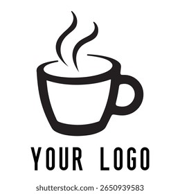 Logotipo de xícara de café mínimo - Design de vetor estilo silhueta de caneca de bebida quente com vapor, ideal para cafés, lojas de café, marca de restaurante, ícones de menu e embalagem de alimentos
