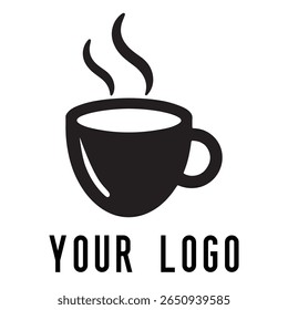 Logotipo de xícara de café mínimo - Design de vetor estilo silhueta de caneca de bebida quente com vapor, ideal para cafés, lojas de café, marca de restaurante, ícones de menu e embalagem de alimentos