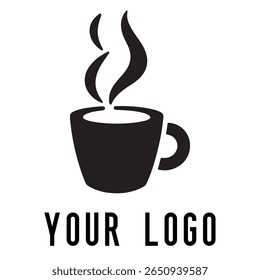 Logotipo de xícara de café mínimo - Design de vetor estilo silhueta de caneca de bebida quente com vapor, ideal para cafés, lojas de café, marca de restaurante, ícones de menu e embalagem de alimentos