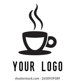 Logotipo de xícara de café mínimo - Design de vetor estilo silhueta de caneca de bebida quente com vapor, ideal para cafés, lojas de café, marca de restaurante, ícones de menu e embalagem de alimentos