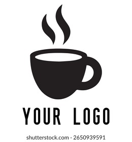Logotipo de xícara de café mínimo - Design de vetor estilo silhueta de caneca de bebida quente com vapor, ideal para cafés, lojas de café, marca de restaurante, ícones de menu e embalagem de alimentos