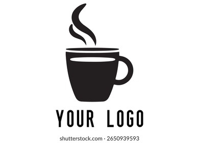 Logotipo de xícara de café mínimo - Design de vetor estilo silhueta de caneca de bebida quente com vapor, ideal para cafés, lojas de café, marca de restaurante, ícones de menu e embalagem de alimentos