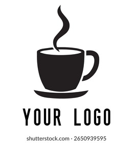 Logotipo de xícara de café mínimo - Design de vetor estilo silhueta de caneca de bebida quente com vapor, ideal para cafés, lojas de café, marca de restaurante, ícones de menu e embalagem de alimentos
