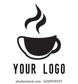 Logotipo de xícara de café mínimo - Design de vetor estilo silhueta de caneca de bebida quente com vapor, ideal para cafés, lojas de café, marca de restaurante, ícones de menu e embalagem de alimentos