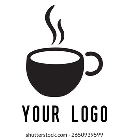 Logotipo de xícara de café mínimo - Design de vetor estilo silhueta de caneca de bebida quente com vapor, ideal para cafés, lojas de café, marca de restaurante, ícones de menu e embalagem de alimentos