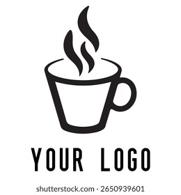 Logotipo de xícara de café mínimo - Design de vetor estilo silhueta de caneca de bebida quente com vapor, ideal para cafés, lojas de café, marca de restaurante, ícones de menu e embalagem de alimentos