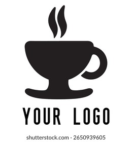 Logotipo de xícara de café mínimo - Design de vetor estilo silhueta de caneca de bebida quente com vapor, ideal para cafés, lojas de café, marca de restaurante, ícones de menu e embalagem de alimentos