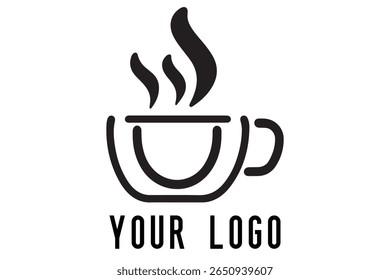 Logotipo de xícara de café mínimo - Design de vetor estilo silhueta de caneca de bebida quente com vapor, ideal para cafés, lojas de café, marca de restaurante, ícones de menu e embalagem de alimentos